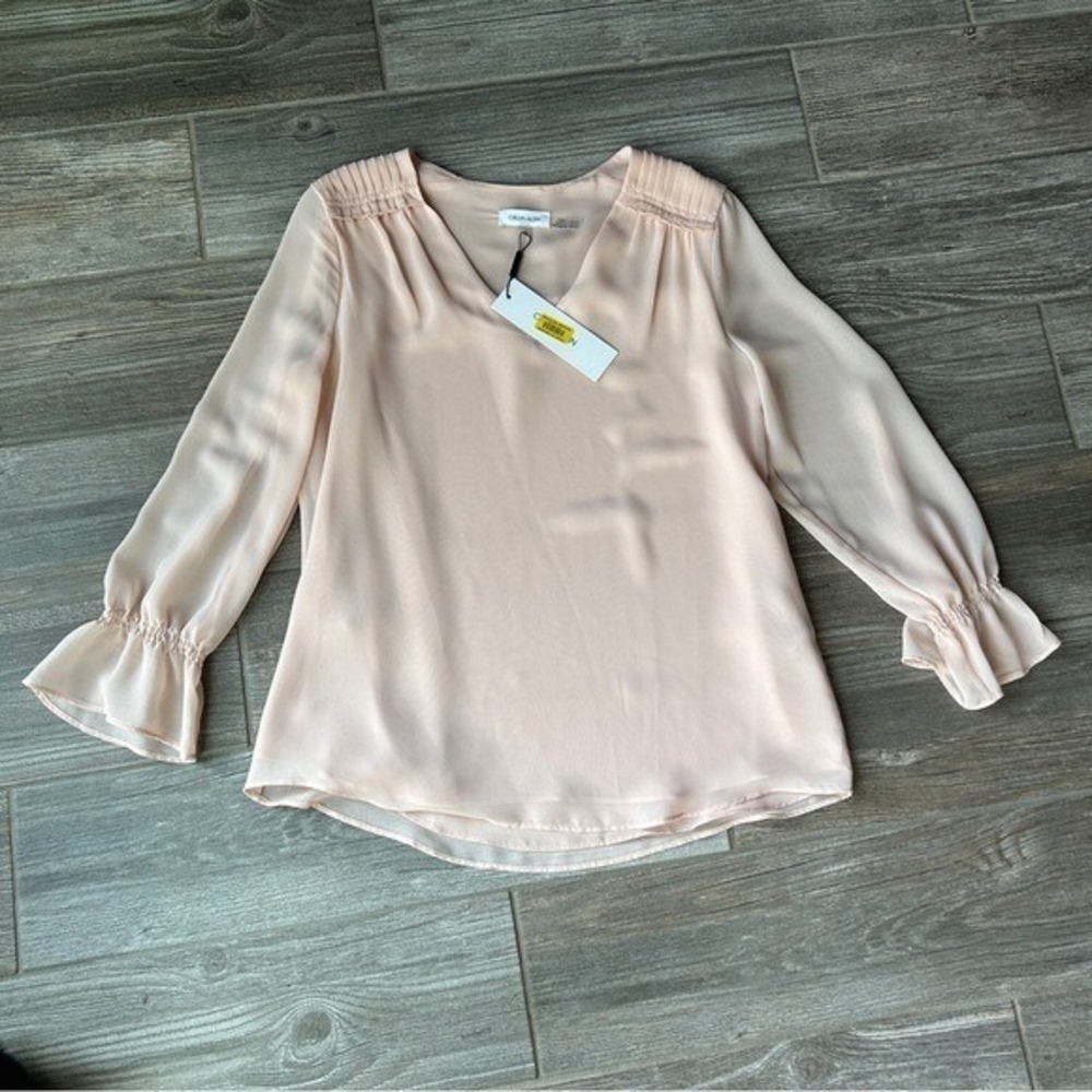 NWT Calvin Klein Work Wear Blush Pink‎ Top Small Soft Girl Romantic Coquette - Picture 3 of 4